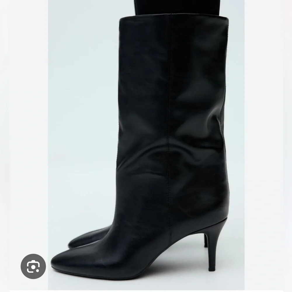Zara NWT black ruched heeled boots 2103/510 - Picture 4 of 5